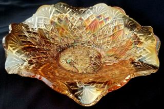 RADIUM FINISH Antique Carnival Glass Marigold NESTING SWAN Ruffled Bowl NR 4