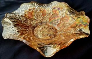 RADIUM FINISH Antique Carnival Glass Marigold NESTING SWAN Ruffled Bowl NR 5