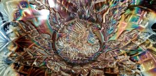 RADIUM FINISH Antique Carnival Glass Marigold NESTING SWAN Ruffled Bowl NR 6