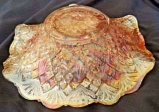 RADIUM FINISH Antique Carnival Glass Marigold NESTING SWAN Ruffled Bowl NR 8