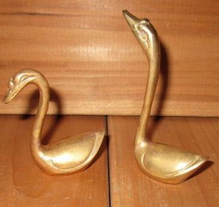 Vintage Brass Set Of Two Geese Swan Bird Pair Mid Century Metal Figurines