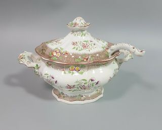 Georgian Antique William Ridgway & Co Small Oval Soup Tureen Ladle Floral Lid