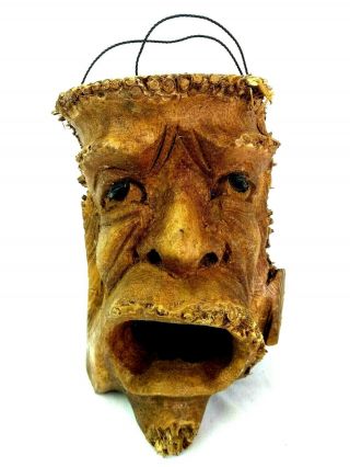 Carved Wooden Grotesque Gargoyle Style Head 8 " X 5 " X 6 " Garden Ornament Bc3 - 54