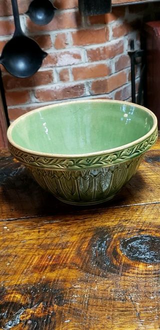 Vintage Stoneware Mixing Bowl,  Crock,  Green,  6 " X 10 ",  Color And Pattern