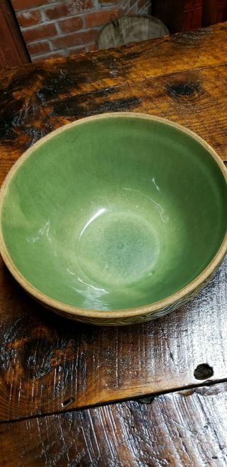 Vintage Stoneware Mixing Bowl,  Crock,  Green,  6 