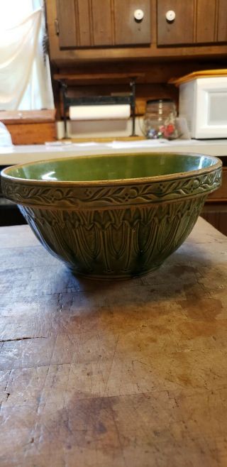Vintage Stoneware Mixing Bowl,  Crock,  Green,  6 