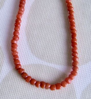 Lovely Antique Real Carved Coral Tiny Bead Necklace 8g