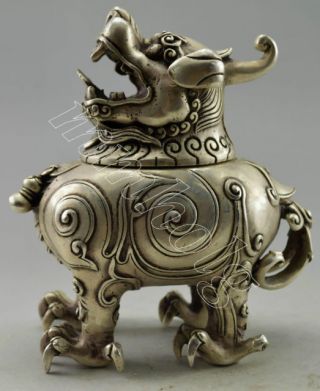 Collectible Old Decorated Tibet Silver Carved Big Dragon Incense Burner & Statue