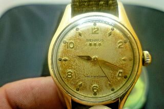 Mens 32mm Benrus 3 Star Self Winding 10k Rgp Vintage Swiss Watch