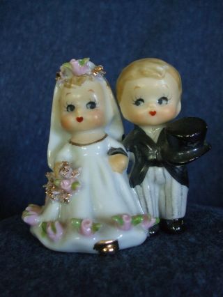 Vintage George Lefton Bride & Groom Cake Topper/figurine,  Bell,  Signed Porcelain