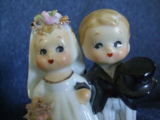Vintage George Lefton bride & groom cake topper/figurine,  bell,  signed porcelain 3