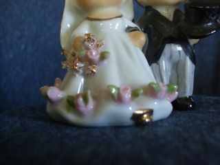Vintage George Lefton bride & groom cake topper/figurine,  bell,  signed porcelain 4