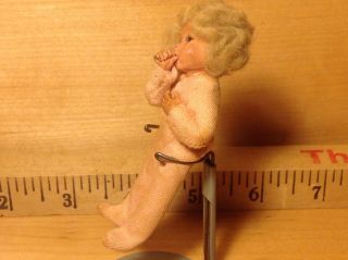 Vintage OOAK dollhouse doll 1:12 child sucking thumb pink pajamas 4