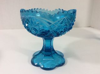 Vintage Aqua Cut Glass Compote