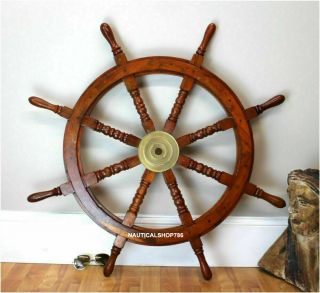 Big Ship Steering Wheel Wooden 36  Inch Antique Brass Nautical Pirate Ship 