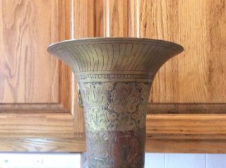 Antique/Vintage Very Large Brass Vase Etched Engraved Enameled India? 26 