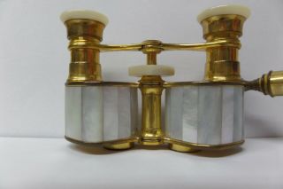 2 Antique Prismatic Opera Glasses Binoculars Pearl & Patterned Aluminum 3 1/2x 6