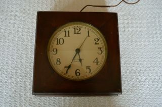 Antique Seth Thomas Square Mahogany Electric Wall Clock Vgc
