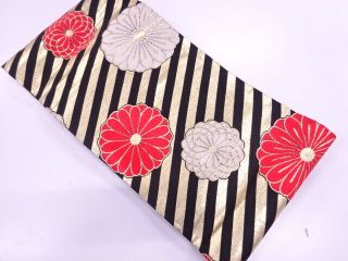 88481 Japanese Kimono / Antique Maru - Obi For Dance / Woven Chrysanthemum