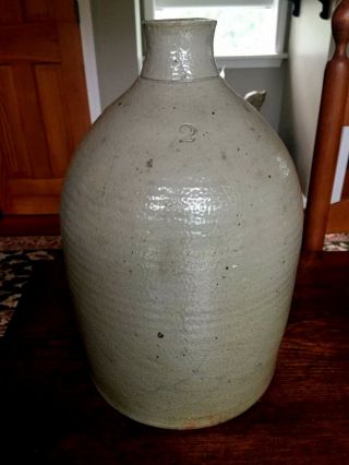 Vintage 14 " 2 Gallon Stoneware Beehive Jug - Stamped 2 - W/ Ribbing - Farmhouse