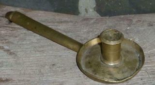 Early Antique 18th C Brass Chamberstick Candleholder Colonial Period Lighting