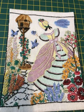 Vintage Hand Embroidered Crinoline Lady Small Panel