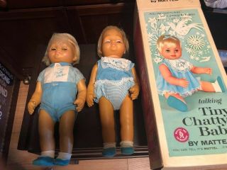 Vtg 1962 Mattel Tiny Chatty Baby Twins In Clothing