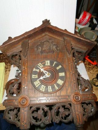 Antique - Oak - 18 " - Cuckoo Clock With Inlay - Ca.  1910 - To Restore - T742