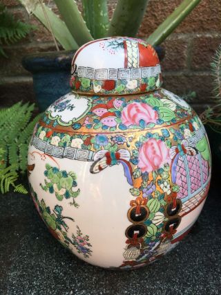 Vintage Chinese Figural Famille Rose Large Ginger Jar Vase 4