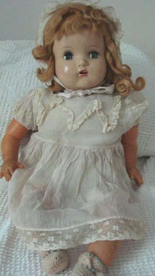 1940s 50s Vintage Unmarked Hard Plastic Baby Doll With Crier