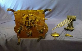 Hermle Clock Movement With Clockworks - Hammers - Chimes - Pendulum - Hands - Key