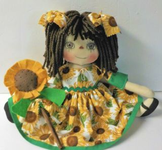 Hm Primitive Raggedy Ann Doll Fall Sunflowers Nancyann Hm Sunflower Ornie