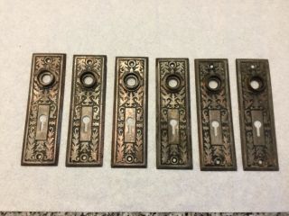 Antique Victorian Eastlake Doorknob Metal Backplates,  Set Of Six,  Matching