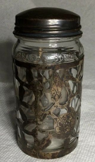 Vintage Sterling Silver Floral Caged Wrap Sharp & Domhe Glass Jar (mexico)