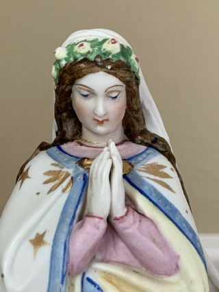Antique Vintage Porcelain Bisque Statue Virgin Mary Madonna French France 9.  5 