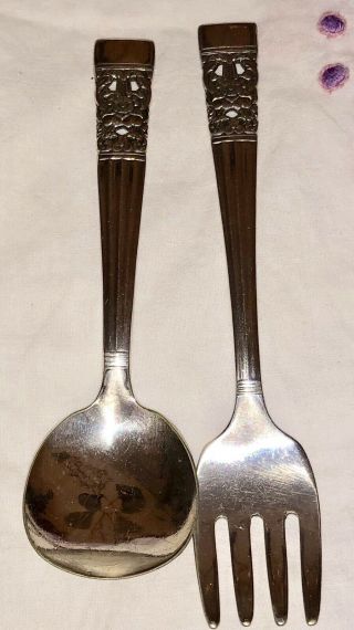 Vintage Oneida Community Silver Plate Flatware Baby Spoon & Fork Set - Coronation