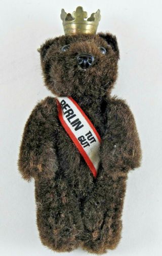 Vintage Schuco Miniature Brown Jointed Teddy Bear Pin,  " Berlin Tut Gut "