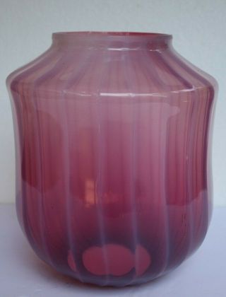 Antique Victorian Cranberry Opalescent Glass Shade/ Globe For Hall Light