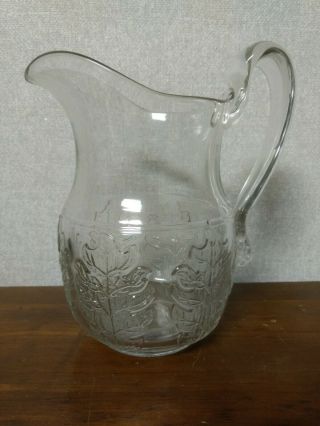 Eapg Early American Pattern Glass 9 " Antique Water Pitcher Leaf Pattern.  1800 