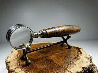 Antique Our Vintage Small Magnifying Glass With Handle Wood Made In France