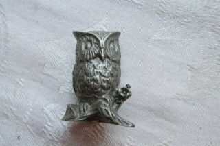 Vintage Miniature Owl Figurine Pewter Owl Bird 1.  5 "