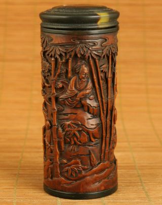 Unique Chinese Old Boxwood Hand Carved Buddha Sage Tea Box