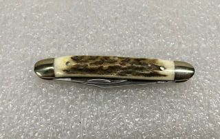 Vintage Smith & Wesson Pocket Knife Bone Color White Brown Handle