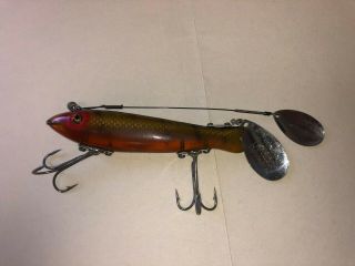 Vintage Heddon Dowagiac Spook Fishing Lure,  Perch Scale Finish,  Glass Eyes