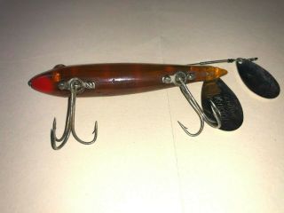 Vintage Heddon Dowagiac Spook Fishing Lure,  Perch Scale finish,  Glass Eyes 2