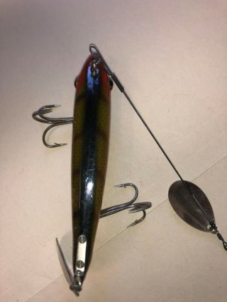 Vintage Heddon Dowagiac Spook Fishing Lure,  Perch Scale finish,  Glass Eyes 7