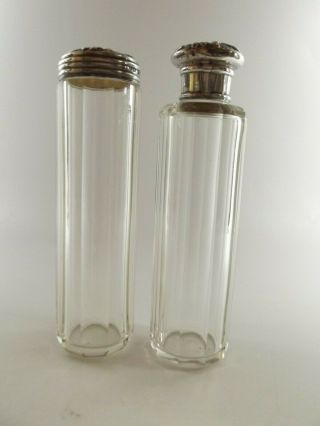 Antique Dressing Table Bottles With Silver Lid / Birmingham 1903 R47/3