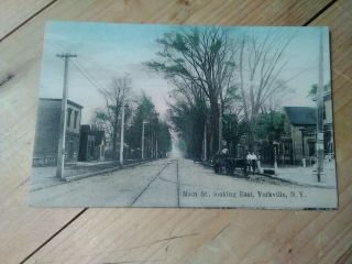 Antique Postcard Yorkville York Main Street With Horse And Wagon.