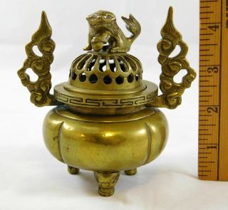 China Chinese Bronze Qing Dynasty Incense Burner with Lion on Top 2