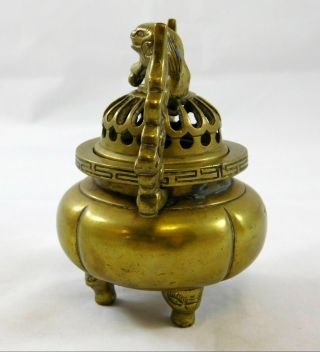 China Chinese Bronze Qing Dynasty Incense Burner with Lion on Top 3